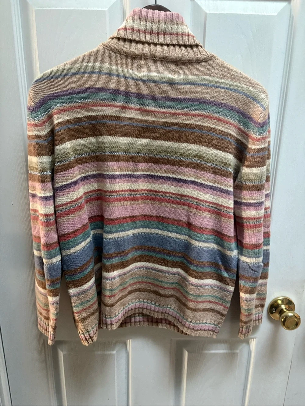 Women's Striped Turtleneck Sweater - Pink & Tan Multicolor - Picture 4 of 4